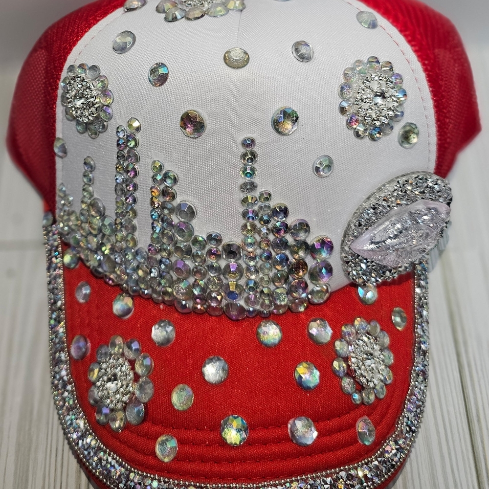 Red and White Rhinestone Kids Cap - Picture 2 of 2